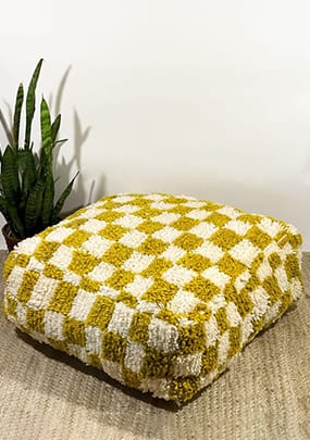 White Yellow Checkered Pattern Pillow